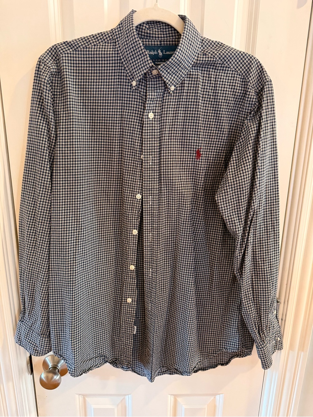 Ralph Lauren Navy and White Gingham Button-Down Shirt